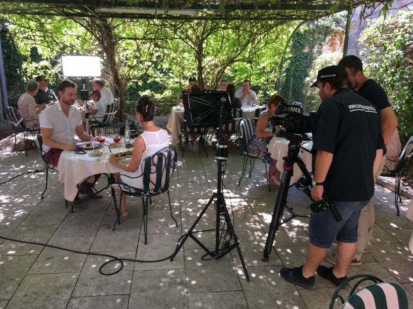 Tournage d'une scène sur la terrasse extérieure